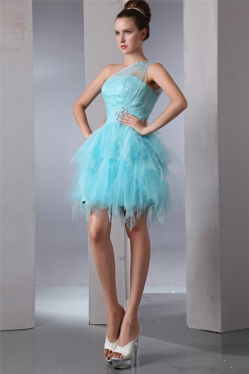 2017 Sexy One-Shoulder Crystal Lace A-Line Mini Homecoming Dress With Green Graduation Prom Party Gown BH11
