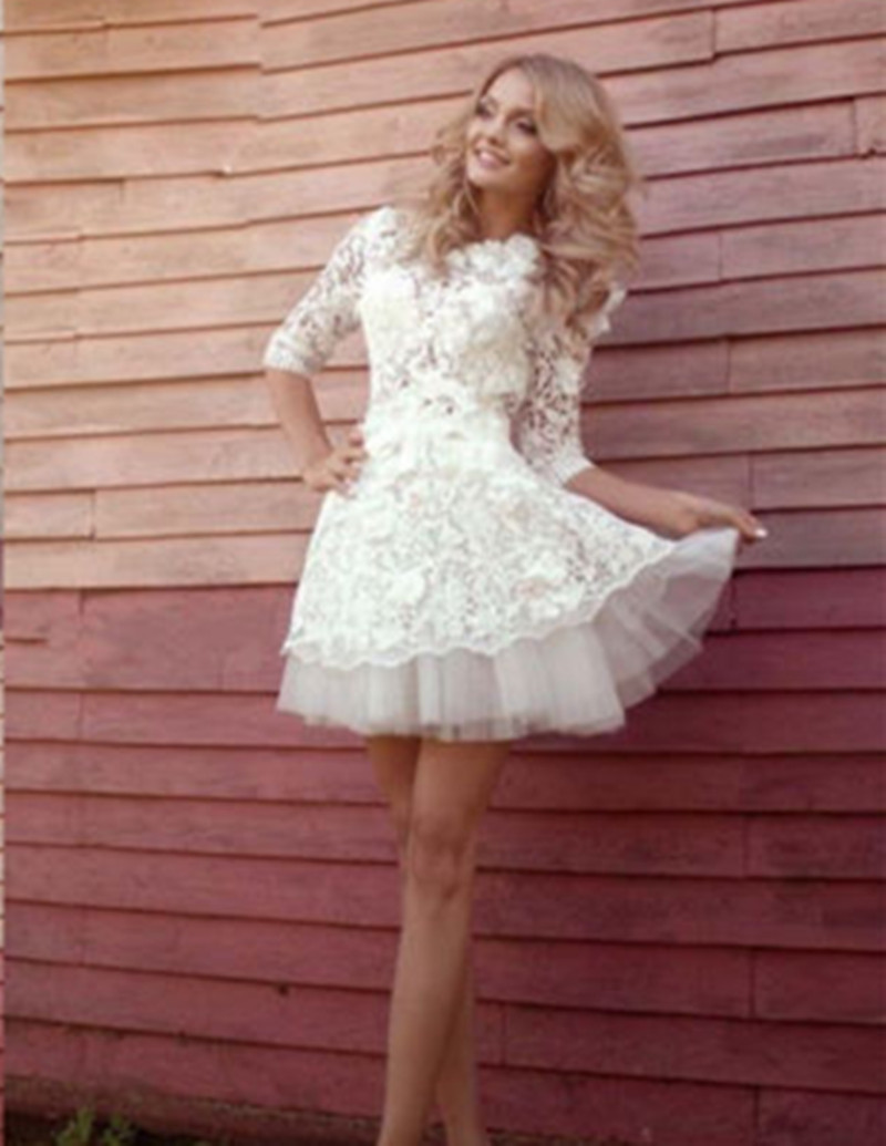 Short Wedding Dresses Lace Three Quarter Sleeve Handmade Appliques A Line Lovely Bridal Gowns vestido de noiva Winter Modern, Black & white
Short Wedding Dresses Lace Three Quarter Sleeve Handmade Appliques A Line Lovely Bridal Gowns vestido de noiva Winter Modern, Black & white