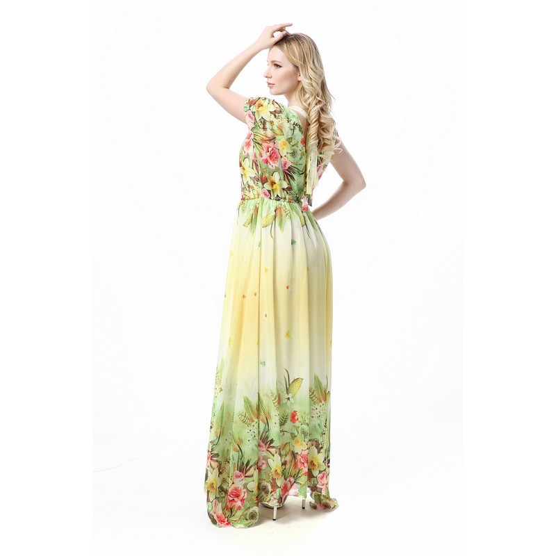 Big Size Maxi Dresses L-5XL Women's Long Chiffon Floral Print Beach Dress Short Sleeve Sexy Elegant Bohemian Dress
