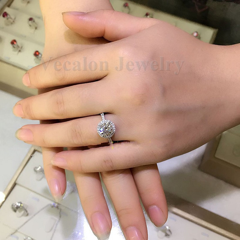 Vecalon Genuine Women Jewelry ring 2ct Simulated diamond Cz 925 Sterling Silver Engagement wedding Band ring for women Gift