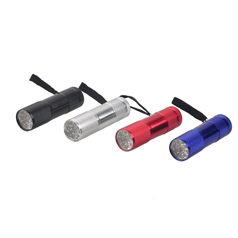 Aluminum Alloy Portable UV Flashlight Violet Light 9 LED 30LM Torch Lamp Mini 4 Color