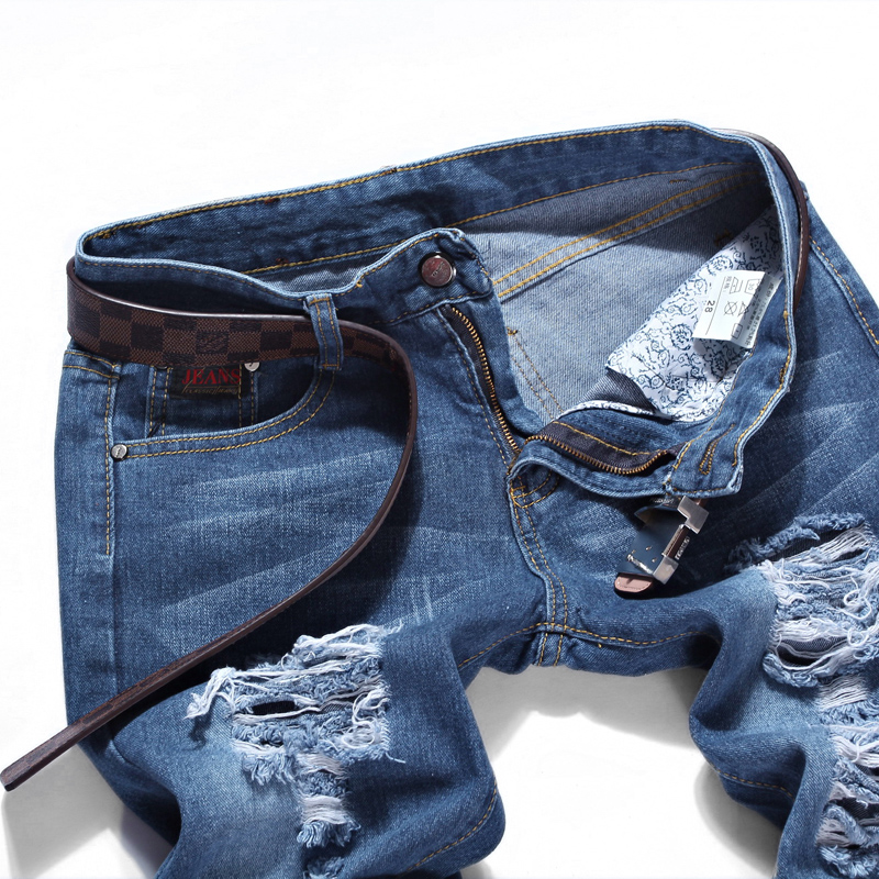 Wholesale-2016 New Arrival Fashion Broken-Hole Skinny Jeans Men Small Straight Hip Hop Ripped Jeans For Men Pantalon Homme Plus Size 28-36