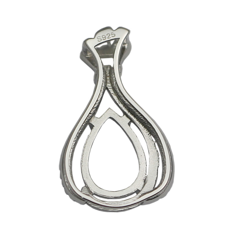 Beadsnice Sterling Silver Zircon Jewelry Findings Gemstone Pendant Setting Cabochon Mounting for 12x8mm Teardrop Stone ID 34504