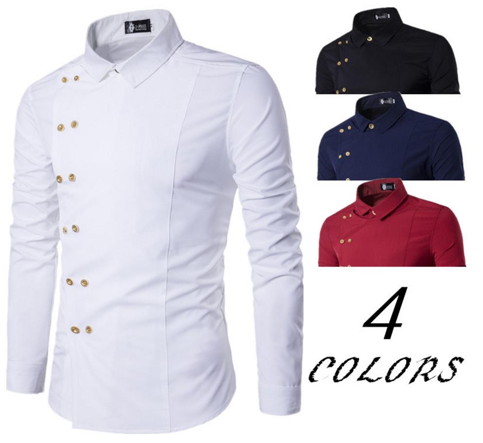 MS Golden Button Shirt Inclined Double Breasted Men Male Turn Down Collar Solid Color Business Shirts Casual Slim Man Dress Shirt Free Ship, Navy
MS Golden Button Shirt Inclined Double Breasted Men Male Turn Down Collar Solid Color Business Shirts Casual Slim Man Dress Shirt Free Ship, Navy