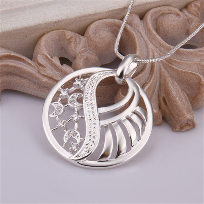 Cheap round shape hollow Pendant Necklace white gemstone sterling silver necklace STSN430,fashion 925 silver necklace factory direct sale