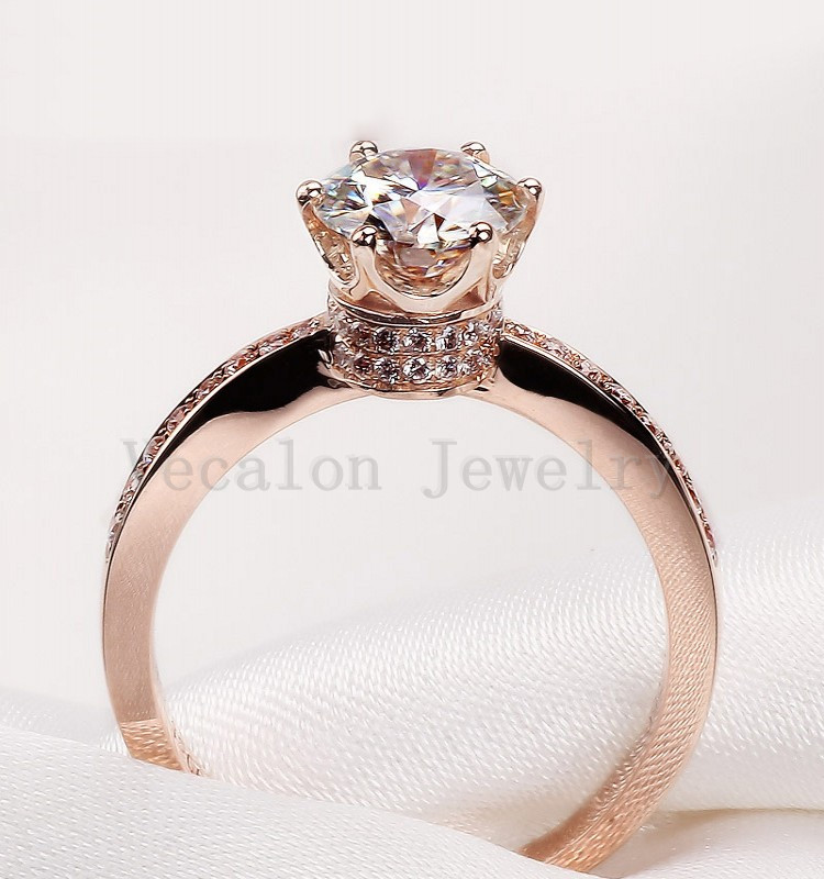 Vecalon 2016 Brand Fashion Female Crown ring 2ct Simulated diamond Cz Rose gold 925 Sterling Silver Engagement wedding Band ring for women