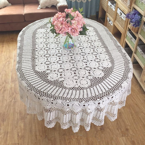 Gorgeous crochet pattern tablecloth OVAL, huge size table cover crochet, Vintage style table linen for home decor ~ Nice gift for Mom