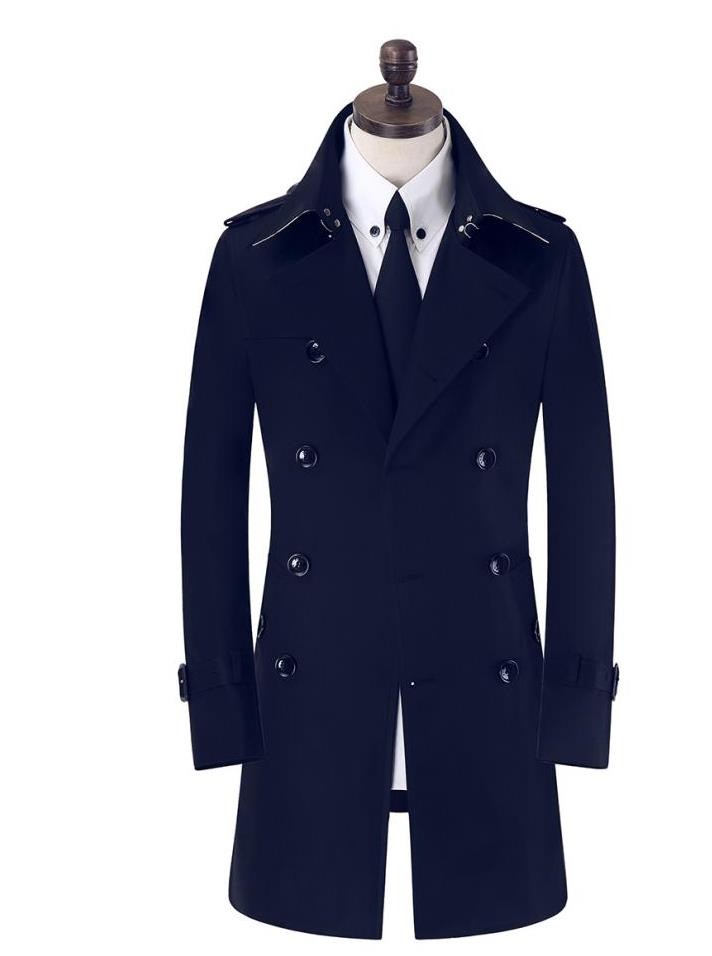 Khaki black beige black double breasted mens trench coats man long coat men clothes slim fit cotton overcoat men plus