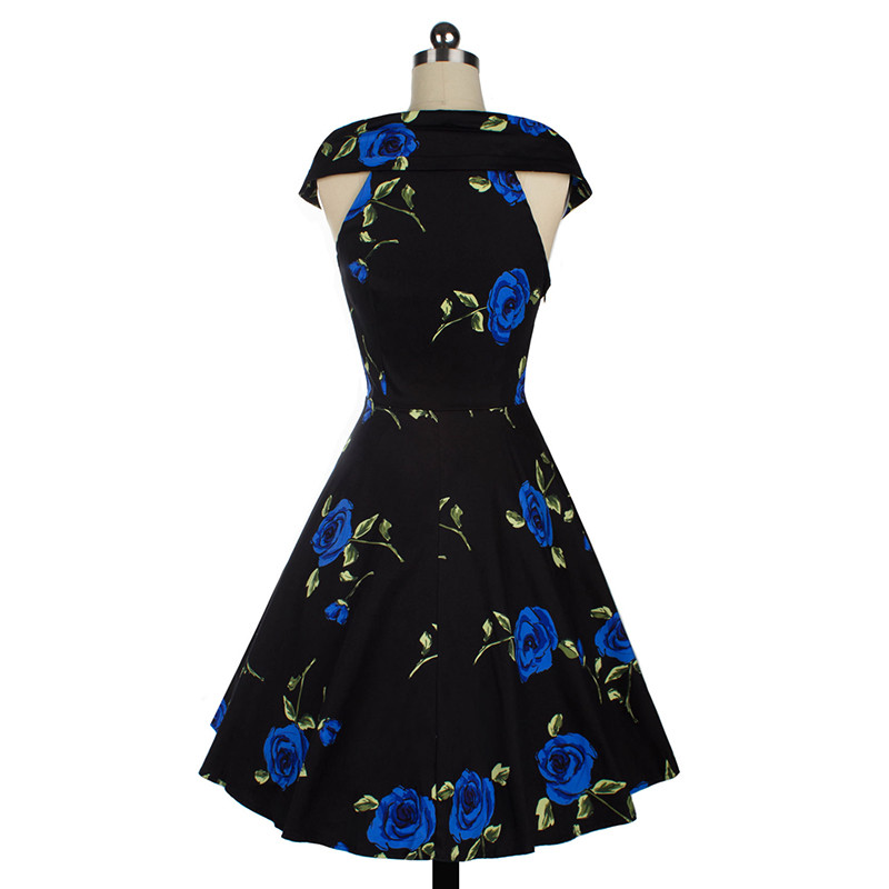 Womens Elegant 50s 60s Vintage Rose Retro Rockabilly Floral Sexy Party Cocktail Skater Wiggle Flare Swing Dress
