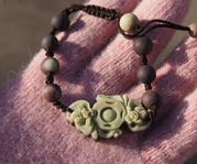 Natural purple jade, carved by hand. Double pig GongFu (lucky) bracelets