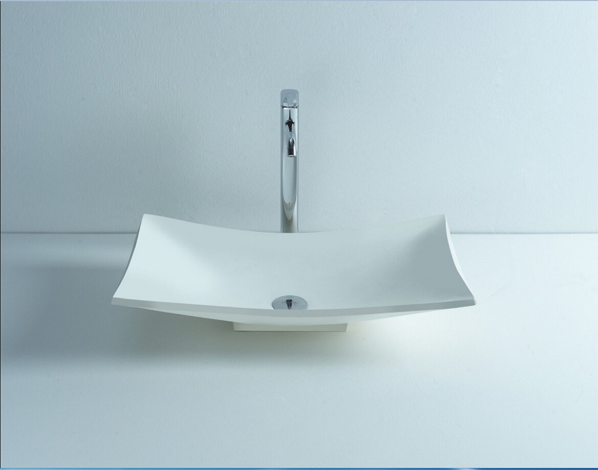 Rectangular Bathroom Solid Surface Stone Counter Top Vessel Sink Fashionable Cloakroom Stone Vanity Wash Basin RS3808