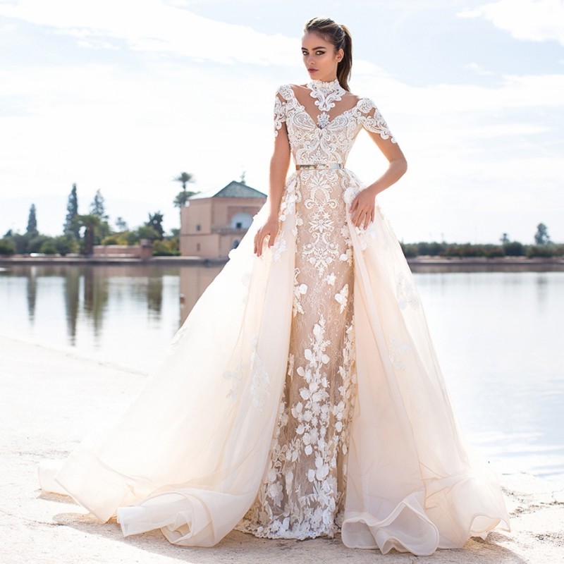 Llorenzorossib Ridal Wedding Dresses Wish Sash Sexy Backless Custom Made Bridal Gowns Applique Detachable Mermaid Wedding Dress