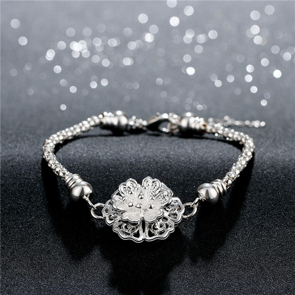 Hot sale gift 925 silver Double petals Bracelet DFMCH385,Brand new fashion 925 sterling silver Chain link gemstone bracelets high grade