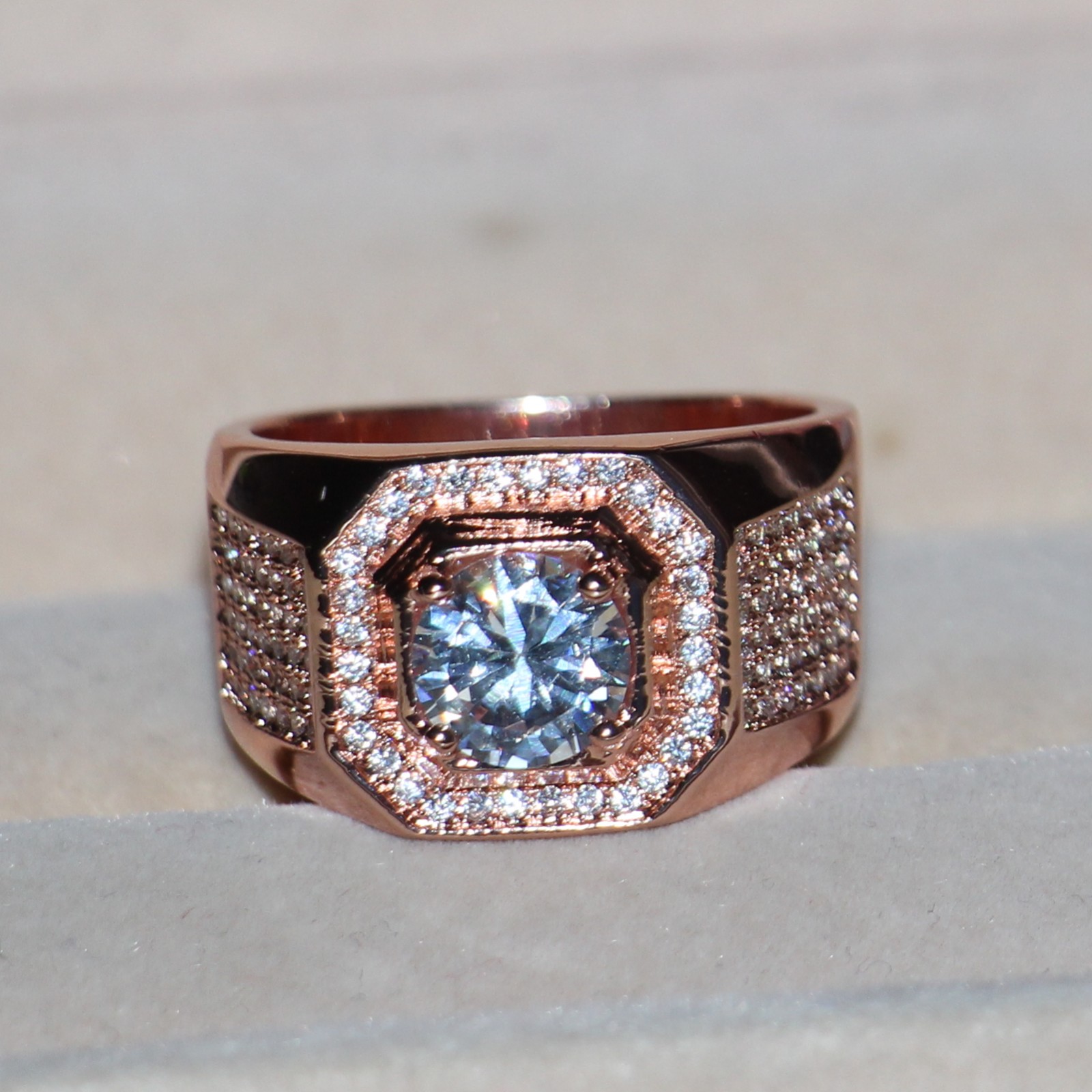 2024 Men's 8MM Topaz Sterg Sier Rose Gold CZ Dia Ring - Love Gift