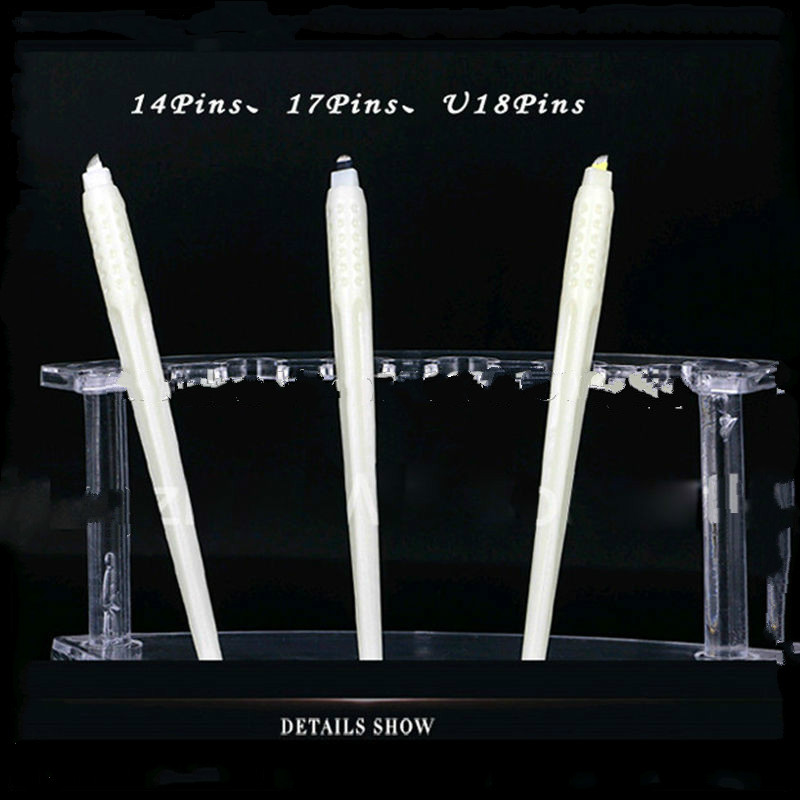 Wholesale-Top quality 50pcs permanent makeup white disposable microblading pens with 7/12/14/17/18U pins needles embroidery blades