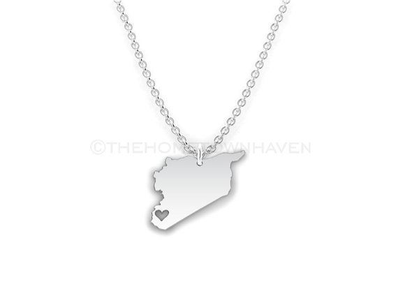 5PCS- Asian Country Map Syria Necklace Charm Pendant Syrians Pride I Heart Love Capital of Syria Damascus City Necklaces for Souvenir Gift