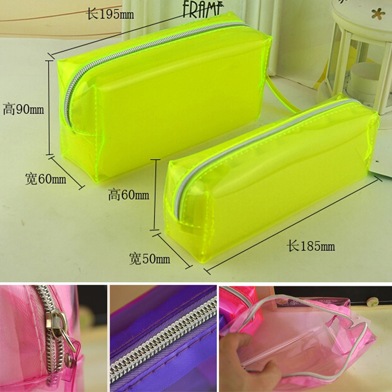 Wholesale-High quality transparent Plastic Pen Case Pencil Bag Holder Storage Pouch Cosmetic Makeup Bag Pouch Fashion Christmas Gift