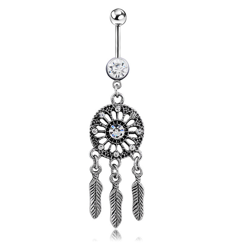 D0646 Dreamer Belly Navel Button Ring Silver Black