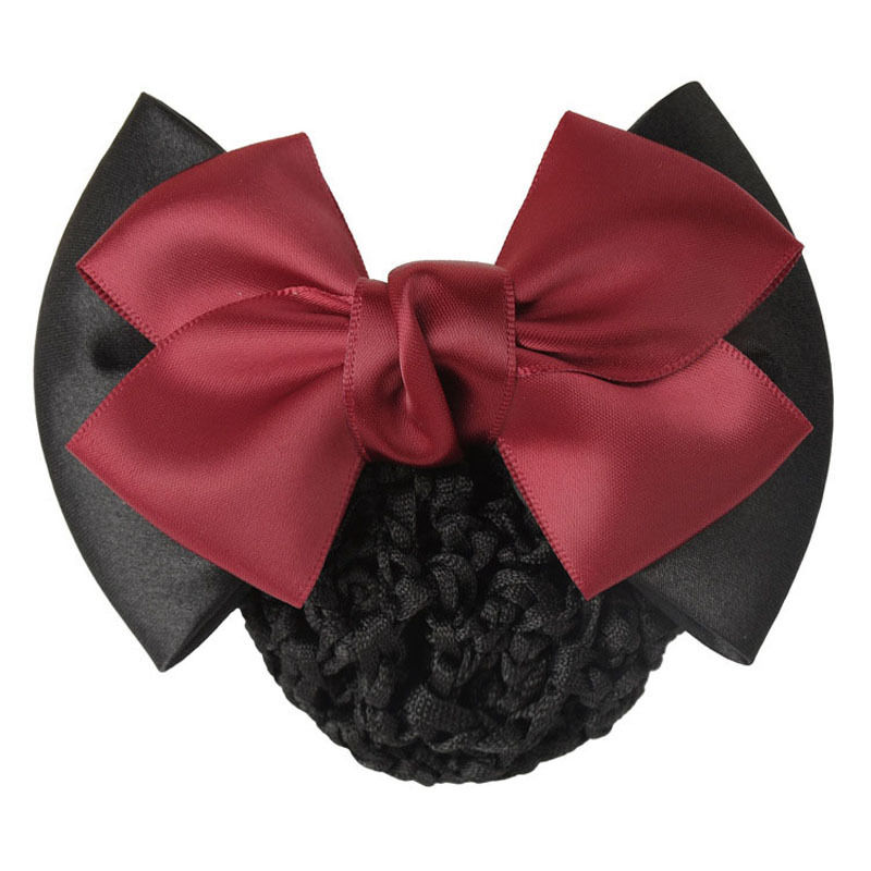 Lady Satin Bow Rhinestone Barrette Hair Clip Cover Net Bun Snood Bowknot Sweet #R48
