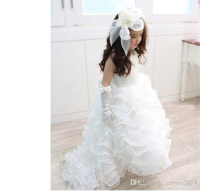 Scoop White Pageant Dresses For Girls Tulle 2022 Flower Girl Dresses Cute Beaded Tiered Floor-Length Princess Tutu Ball Gowns
