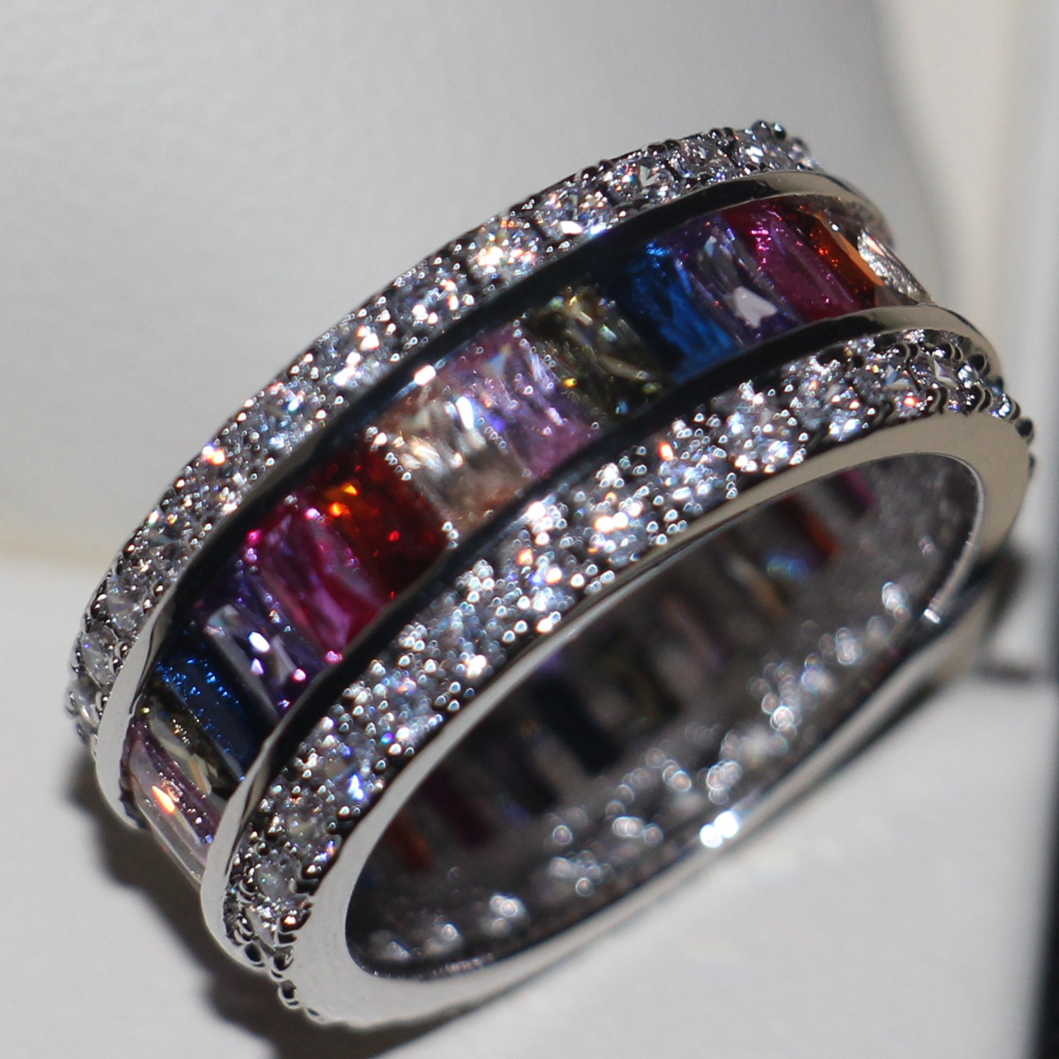 Victoria Wieck Luxury Jewelry Princess 925 Sterling Silver Gemstones Multi Stone Simulated Diamond Wedding Party Finger Band Ring Size 5-11