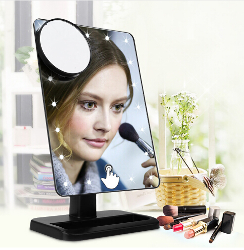 Adjustable Vanity Tabletop Lamp 20 LEDs Lighted LED Touch Screen Mirror Makeup Portable Mirror Luminous 180 Rotating Mirror