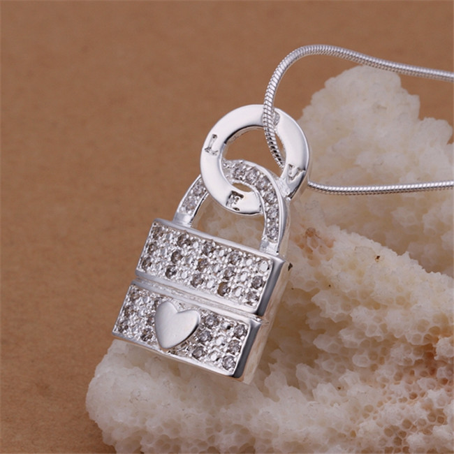 Best gift Love Heart Lock Pendant Necklace white gemstone sterling silver necklace STSN351,fashion 925 silver necklace factory direct sale