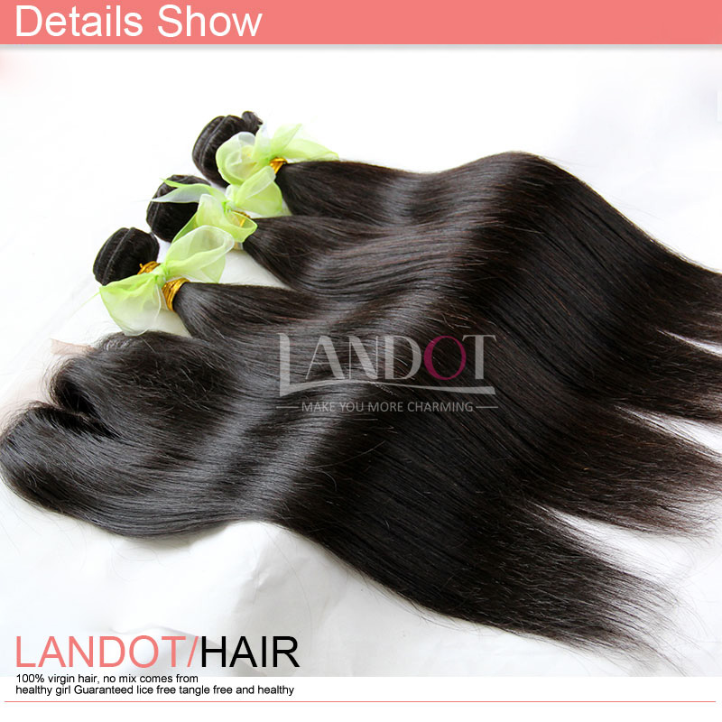 3 Bundles Lot Brazilian Straight Virgin Human Hair Weave With Lace Closure Unprocessed Malaysian Peruvian Indian Cambodian Remy Hair closure