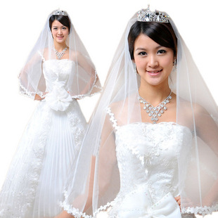 3 in 1 set New Wedding Dress Lace Bridal Veil in stock Stretch Satin Gauze Gloves Petticoat Three Piece Bride Accessories