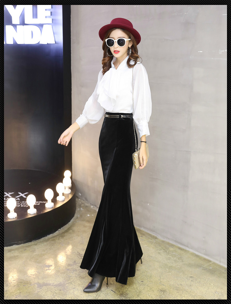 Womens party autumn new high waist bodycon sexy velvet mermaid maxi long skirt plus size XSSMLXLXXL3XL