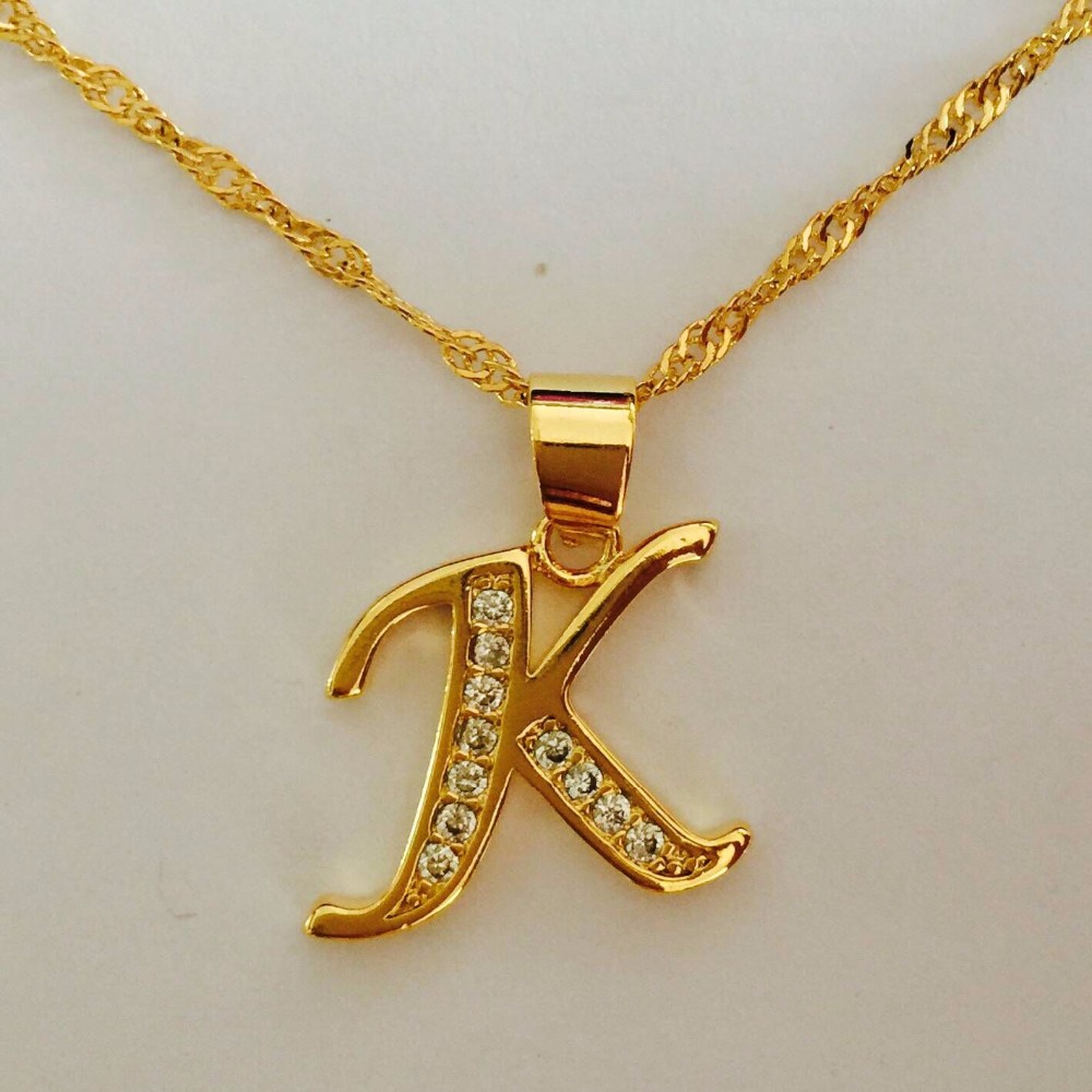 Gold Plated Necklace Women Men Capital Initial k Letter Pendant & Necklace Crystal Fashion Alphabet Letter Necklace
