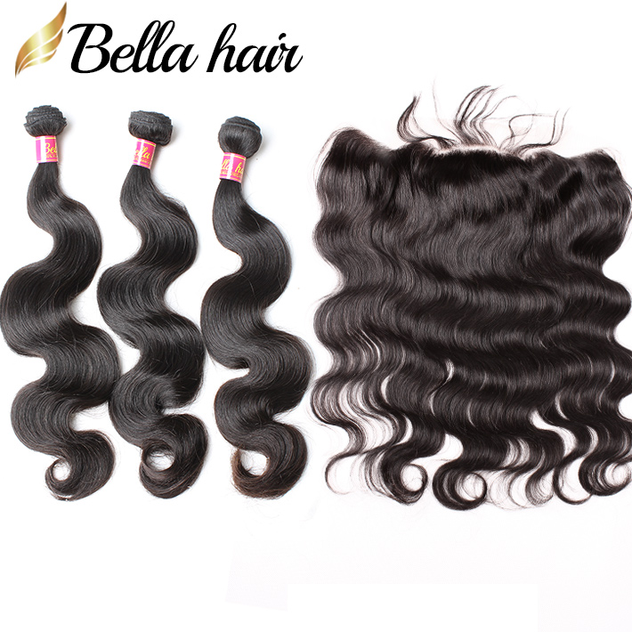 3 Bundles with Frontal Hair Malaysian Peruvian Brazilian Body Wave Virgin Human Hair Extensions Lace Frontals Closure and Weaves