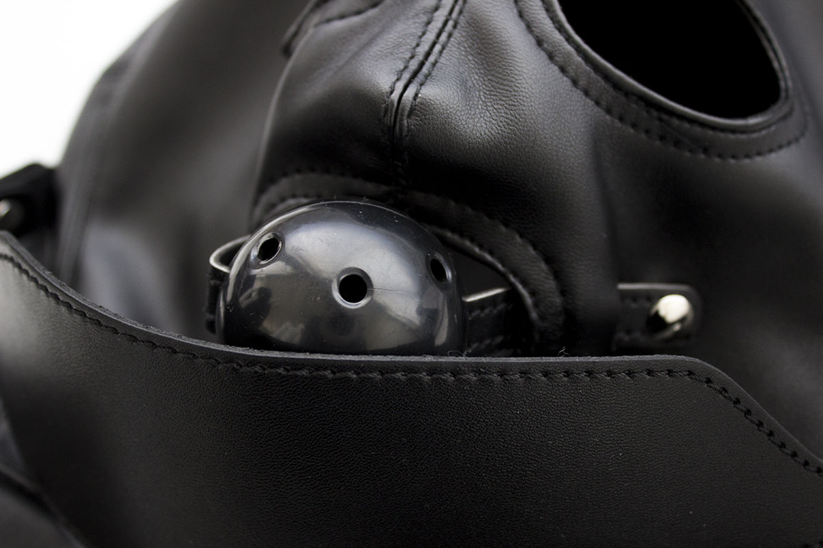 Fashion GIMP Full Mask Hood Open Eyes w/ Mouth Ball Gag Bondage Fetish Restraint #R172