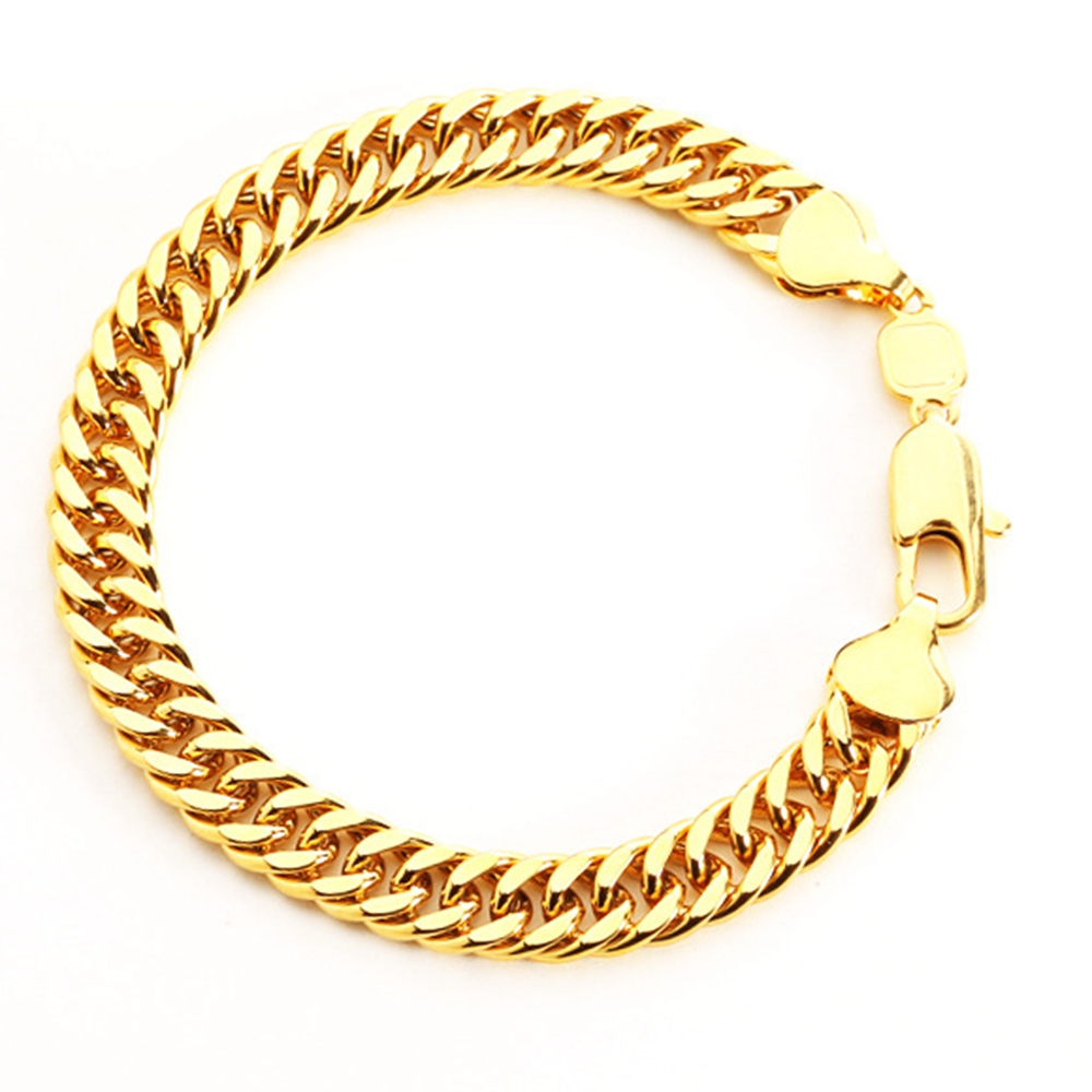 Thick Chain Bracelet 18k Yellow Gold Filled Mens Bracelet Double Curb Chain 9"