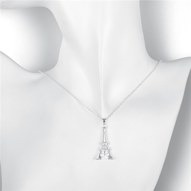 Hot sale women's iron tower shape Pendant Necklace white gemstone sterling silver necklace STSN701,brand new fashion 925 silver necklace