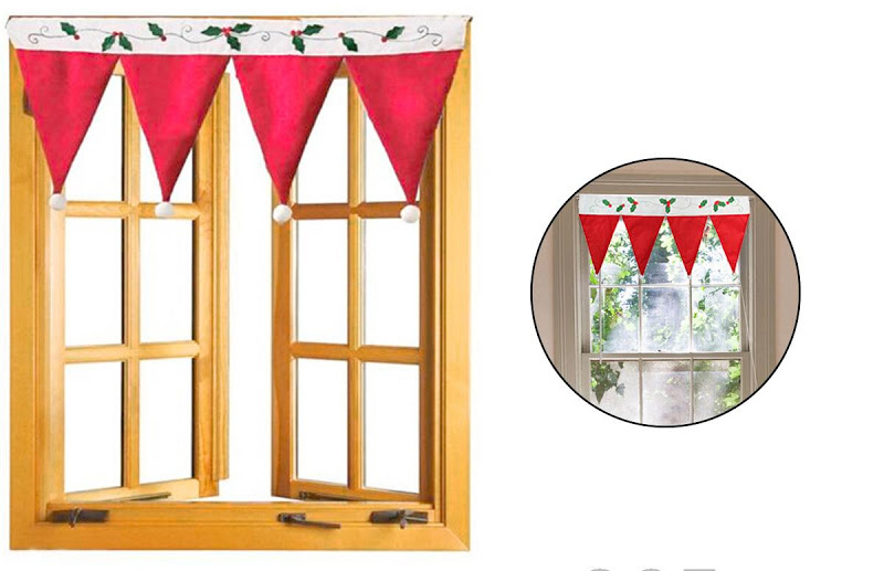 Christmas Curtains Red Christmas Santa Hat Cap Window Valance Curtain Pennant Festival Home Decor Christmas Home Decoration