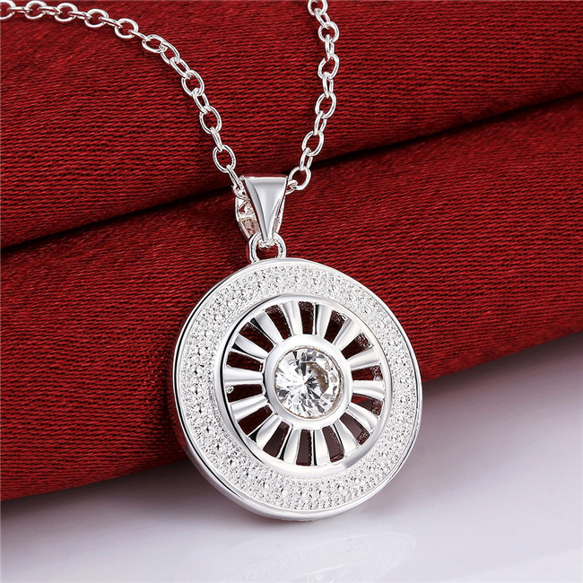 Best gift women's Button buckle shape pendant necklace white gemstone sterling silver plated necklace STSN692