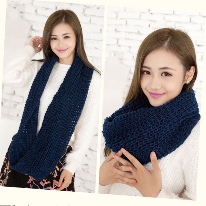 Knitted Infinity Scarves Pure Color Two Rings Winter Scarf 130 x 25 cm 10 Colors Wholesale Scarve