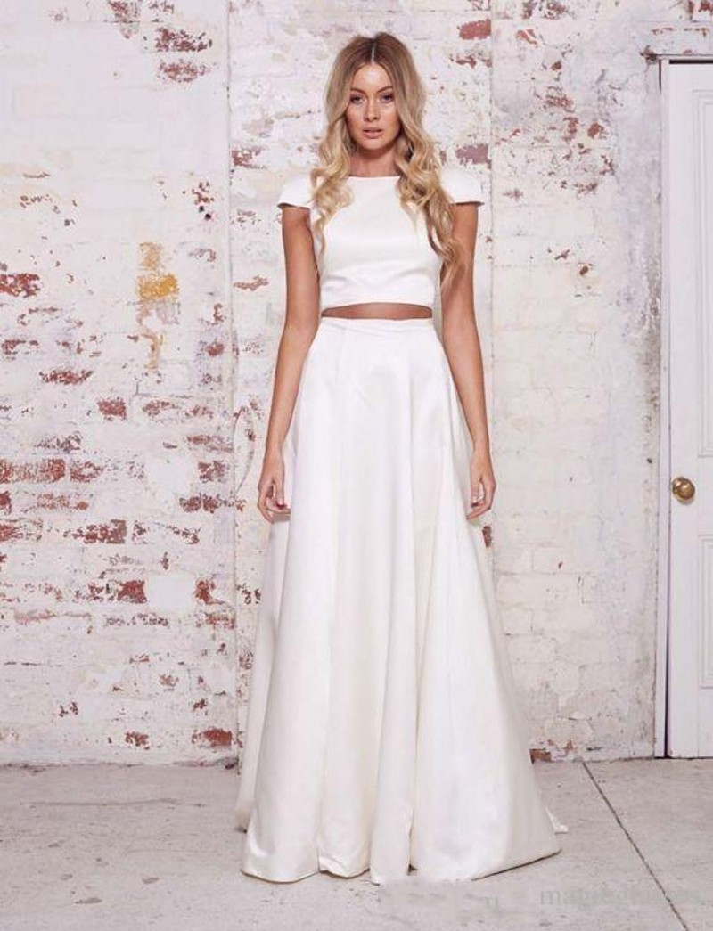 The Wild Hearts Bridal 2020 New Two Piece Wedding Dress Open BacK Cap Sleeve Top A-line Skirt Beach Bridal Gowns Elegant Wedding Dresses 035