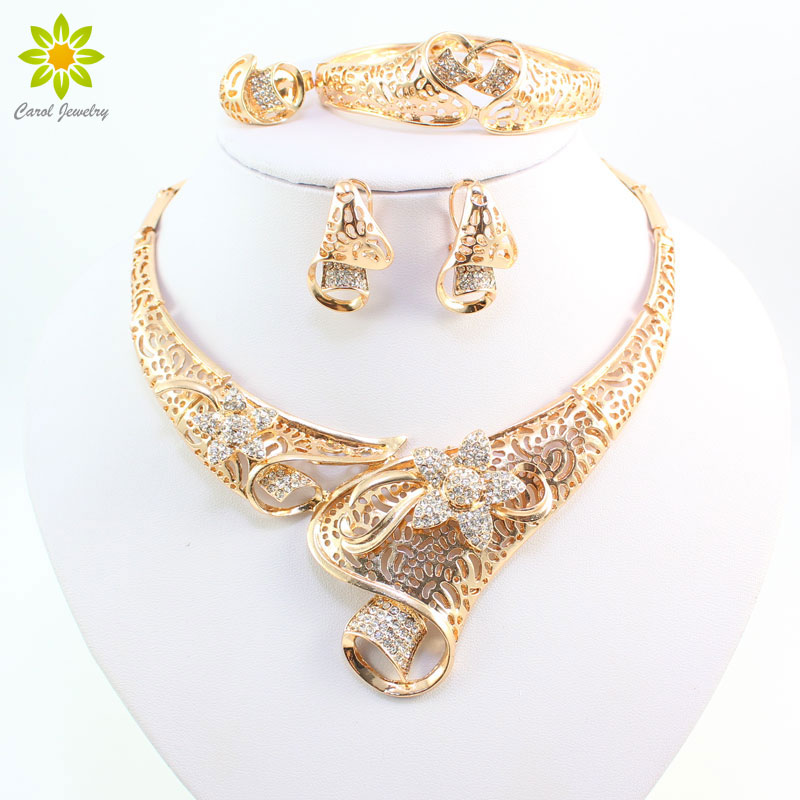 Hot Selling Dubai Crystal Rhinestone Flower Necklace Sets 18K Gold Plated Wedding Bridal African Costume Jewelry Sets
Hot Selling Dubai Crystal Rhinestone Flower Necklace Sets 18K Gold Plated Wedding Bridal African Costume Jewelry Sets