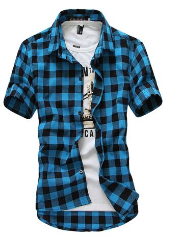 Wholesale-summer classic plaid men's short-sleeved shirts , casual cotton men's shirts ,freeshipping by China Post Air Mail,M-XXXL,