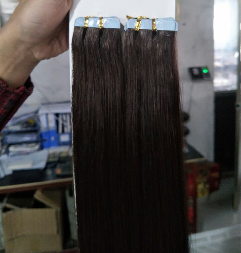 grade 7a pu tape in brazilian human hair extensions straight brown color tape in extensions 40pcs pack remy skin weft hair