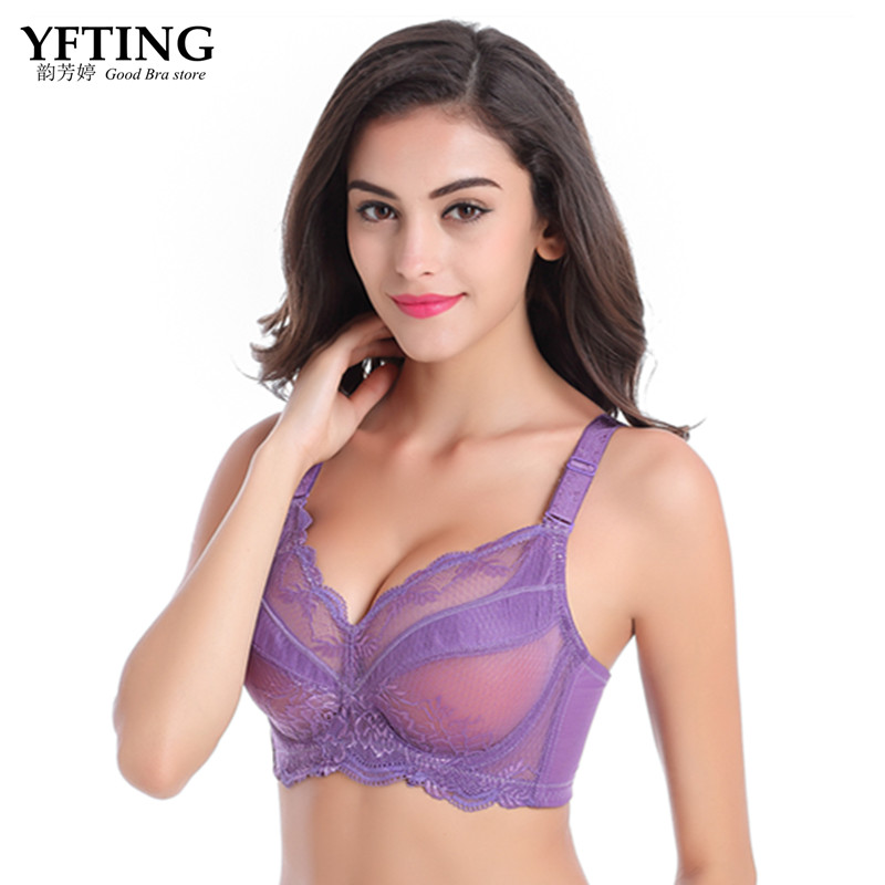 Wholesale-CYHWR Women's Full Coverage Jacquard Non Padded Lace Sheer Underwire Plus Size Bra 34-48 B C D E F G H