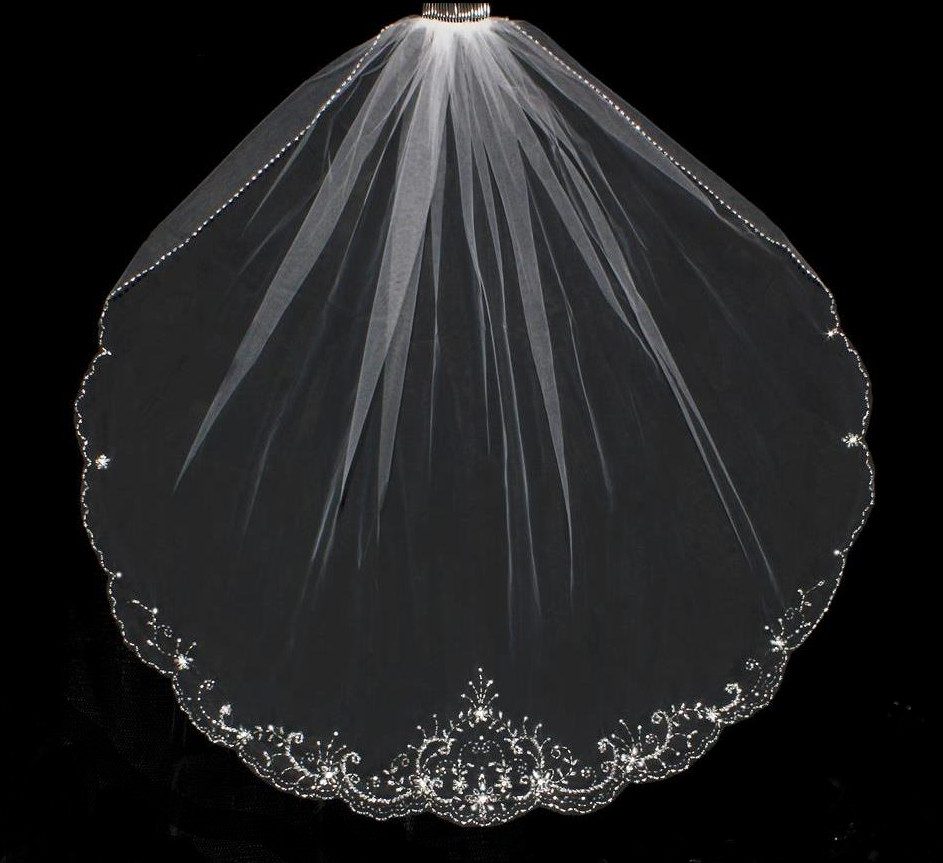 Custom Made One Layer Fingertip Wedding Veils With Beaded Edge Cheap Tulle Rhinestones Bridal Veil With Comb For Bride, Ivory
Custom Made One Layer Fingertip Wedding Veils With Beaded Edge Cheap Tulle Rhinestones Bridal Veil With Comb For Bride, Ivory