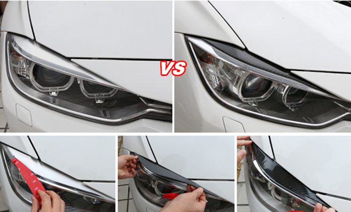 Carbon Fiber Car Front Headlight Eyebrow Eyelids Decoration Trim Strips 3D Stickers For BMW 3 series F30 Auto Accessories