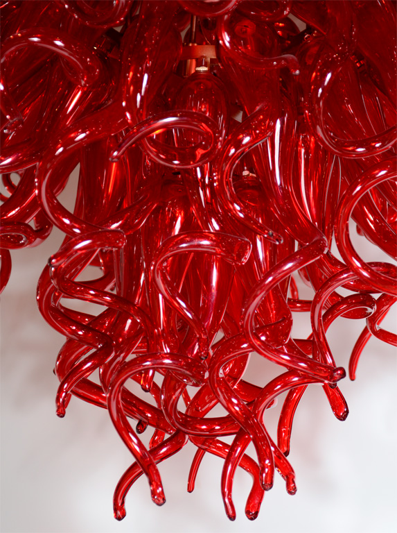 Red Colored Glass Flower Chandelier LED Light Hand Blown Glass Chandelier Drop Shape Glass Pendant for Banquet Wedding Art Decoration