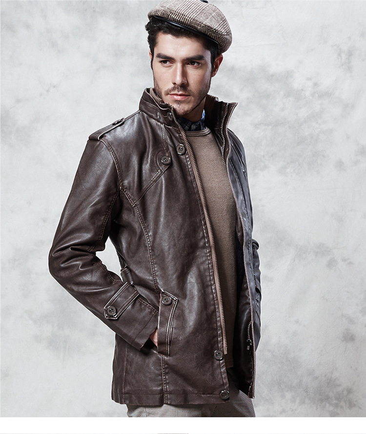 2016 Men's brand PU leather men leather coat men's fleece liner jacket Slim casual men's winter coat black coat