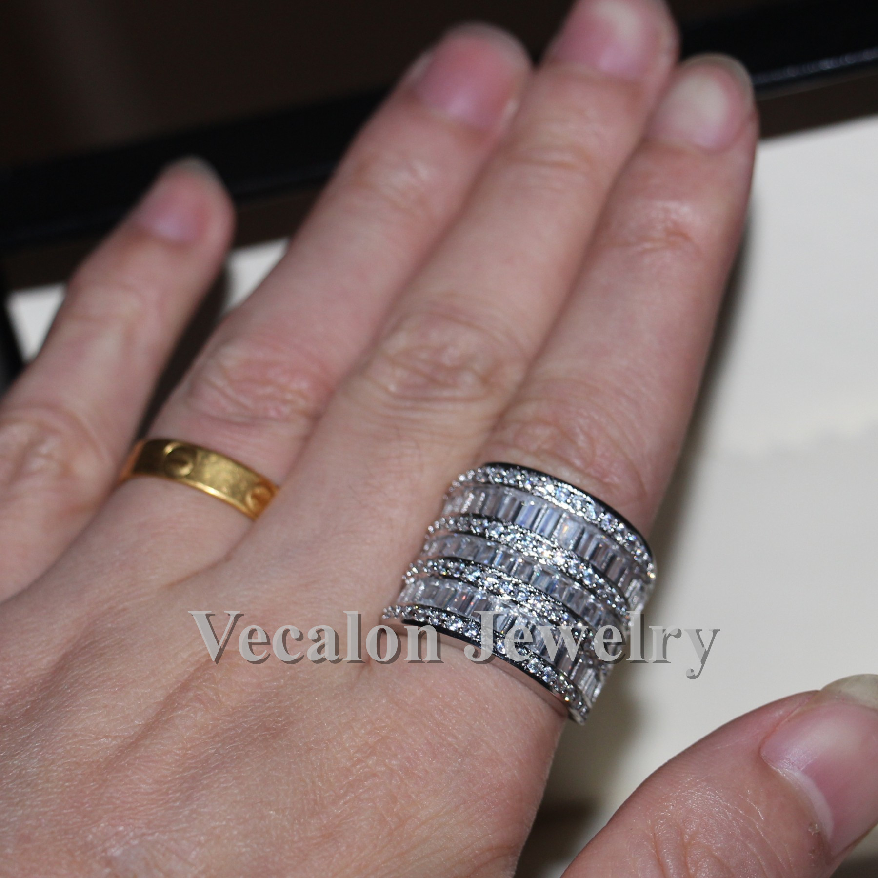 Vecalon Big ring Women Jewelry Full princess cut Simulated diamond Cz 925 Sterling Silver Engagement wedding Band ring for women