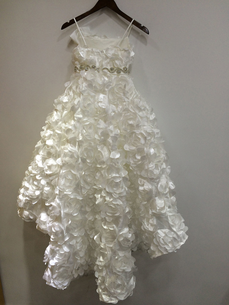 Sexy Princess Crystal Beading Ball Flower Girl Dresses with Bow Hi-Lo Girls Pageant Gown First Communion BF04