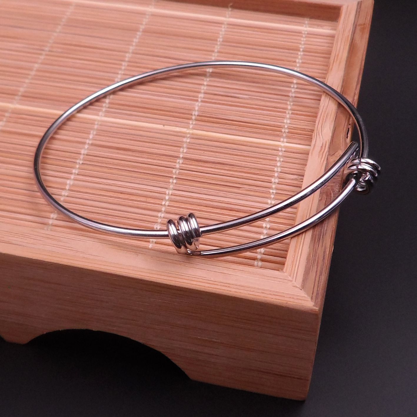in bulk 5pcs lOT stainless steel Silver Adjustable Bangle Bracelet Fashion Simple design ball end cuff bangle jewelry findings women gifts